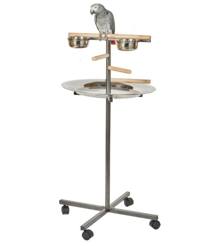 Rainforest T Bar Parrot Play Stand With Steps Feeders And Tray Black